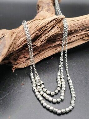 Banana Republic Silver Triple Strand Tiered Faceted Bead Statement Necklace